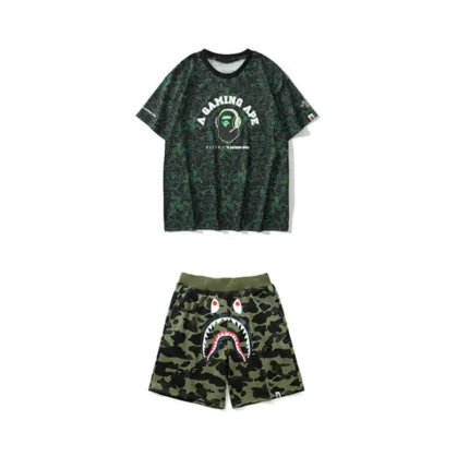 Bape Face Smile Green Shorts Set