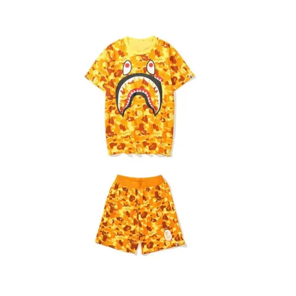 Causal Yellow Bape Shark Shorts Set