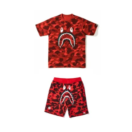 Camouflage Causal Red Bape Shark Shorts Set