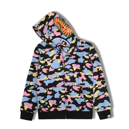 Bape Color Camo Tiger Shark Wide Full Zip Double Hoodie