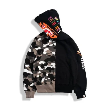 Camo BAPE Shark Half Camouflage Black Hoodie